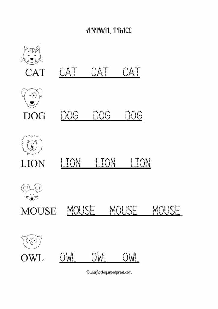 ANIMAL TRACE WORKSHEET