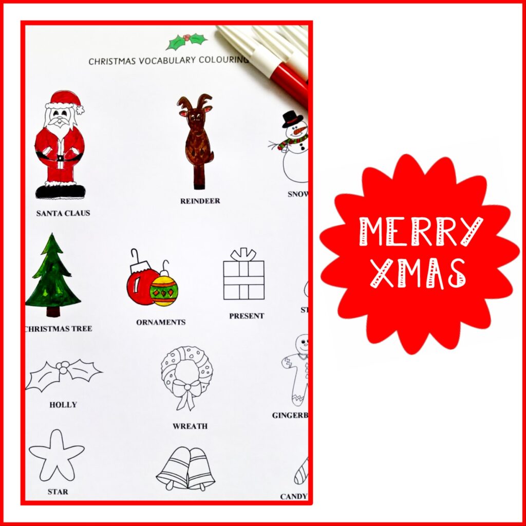 CHRISTMAS VOCABULARY COLOURING PAGE