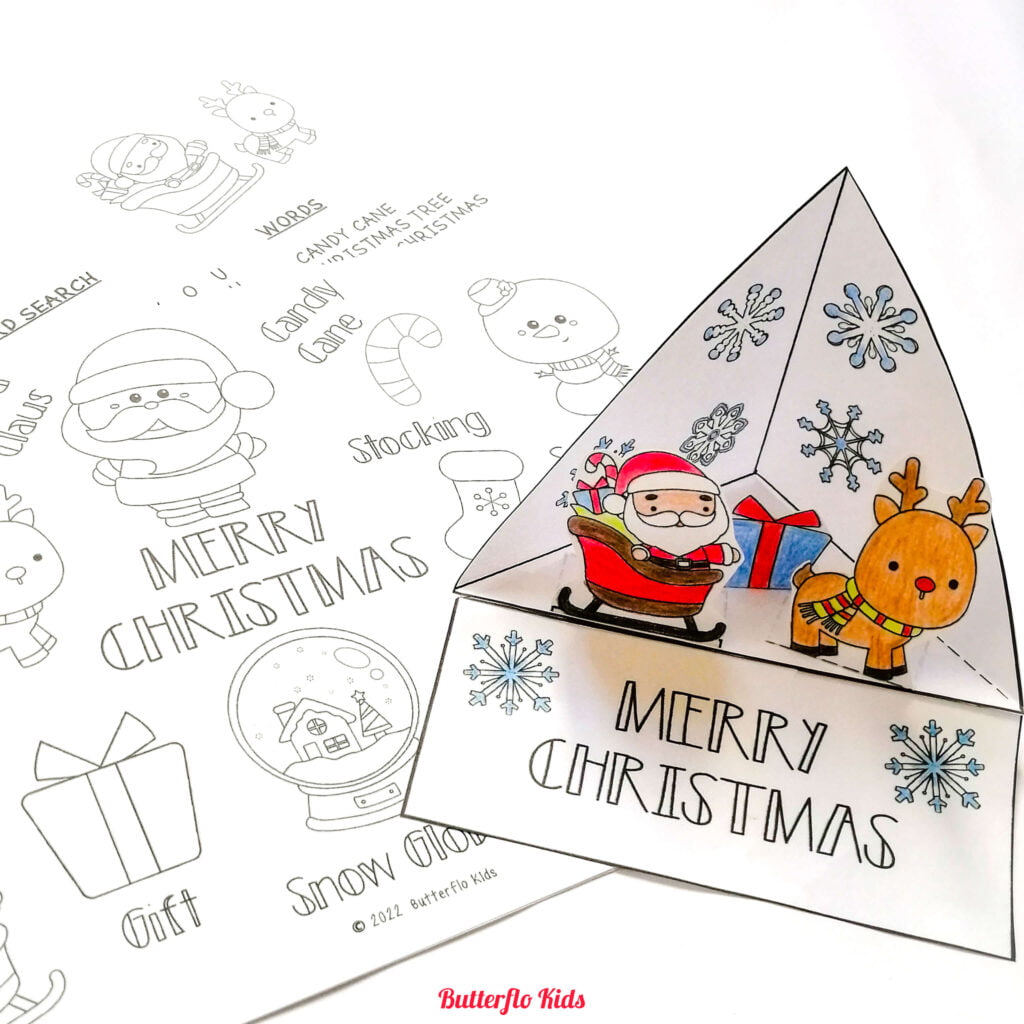 Christmas colouring page and triorama