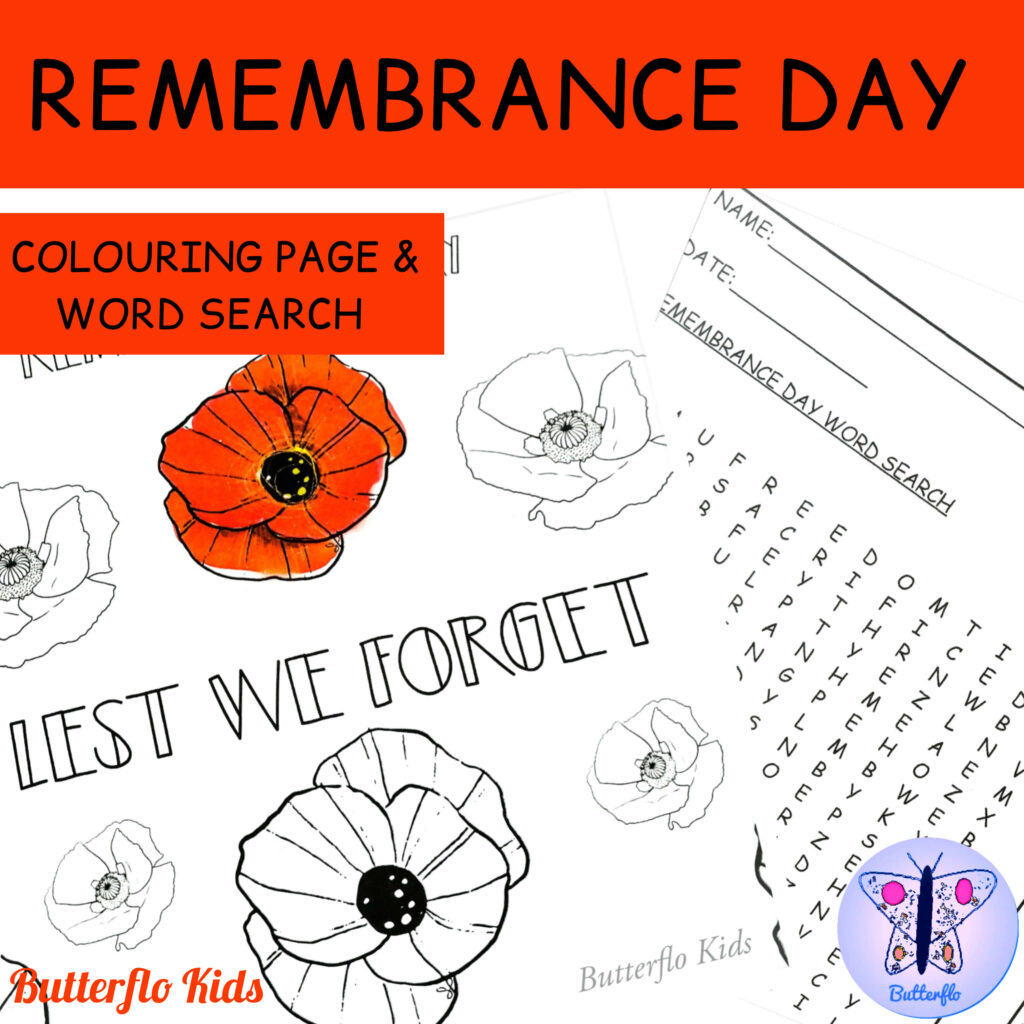 Remembrance Day colouring page and word search