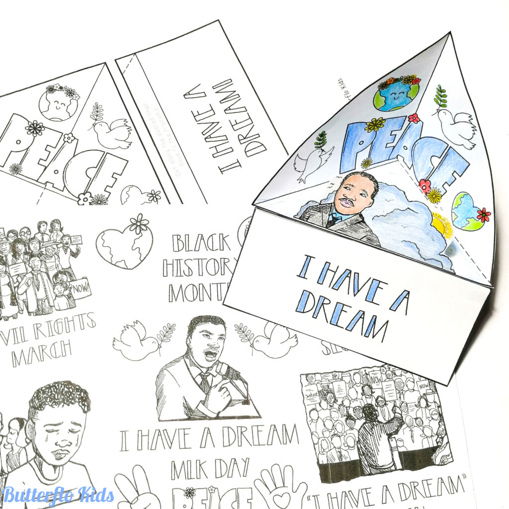 martin luther king jr triorama and colouring page
