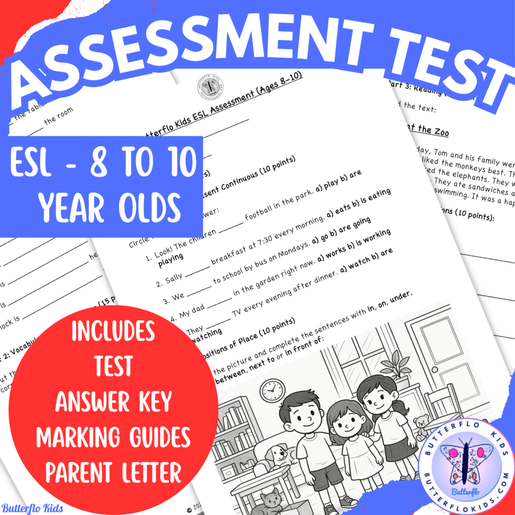 esl assessment test 8 to 10 year olds