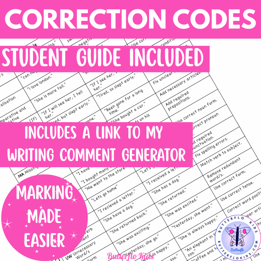 ESL writing correction codes with guide
