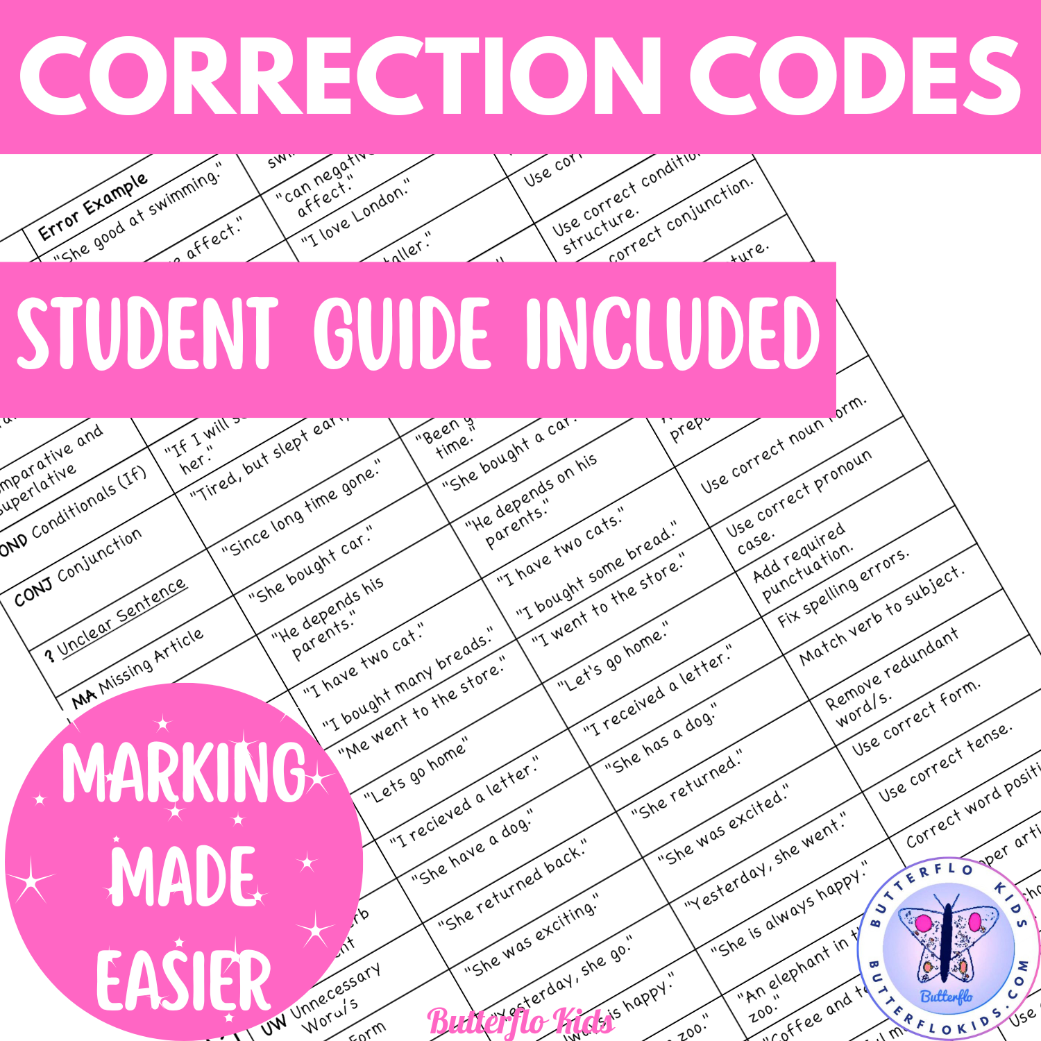 ESL Writing Correction Comment Generator - Butterflo Kids