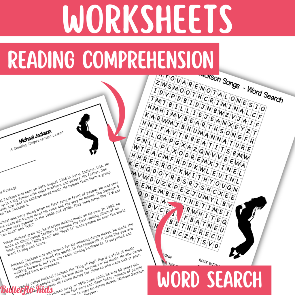 Michael Jackson reading comprehension word search
